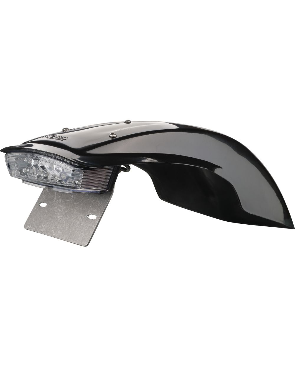 KEDO Hinterrad-Kotflügel schwarz inkl. transparentem LED-Rücklicht  (e-geprüft) und Kennzeichenträger