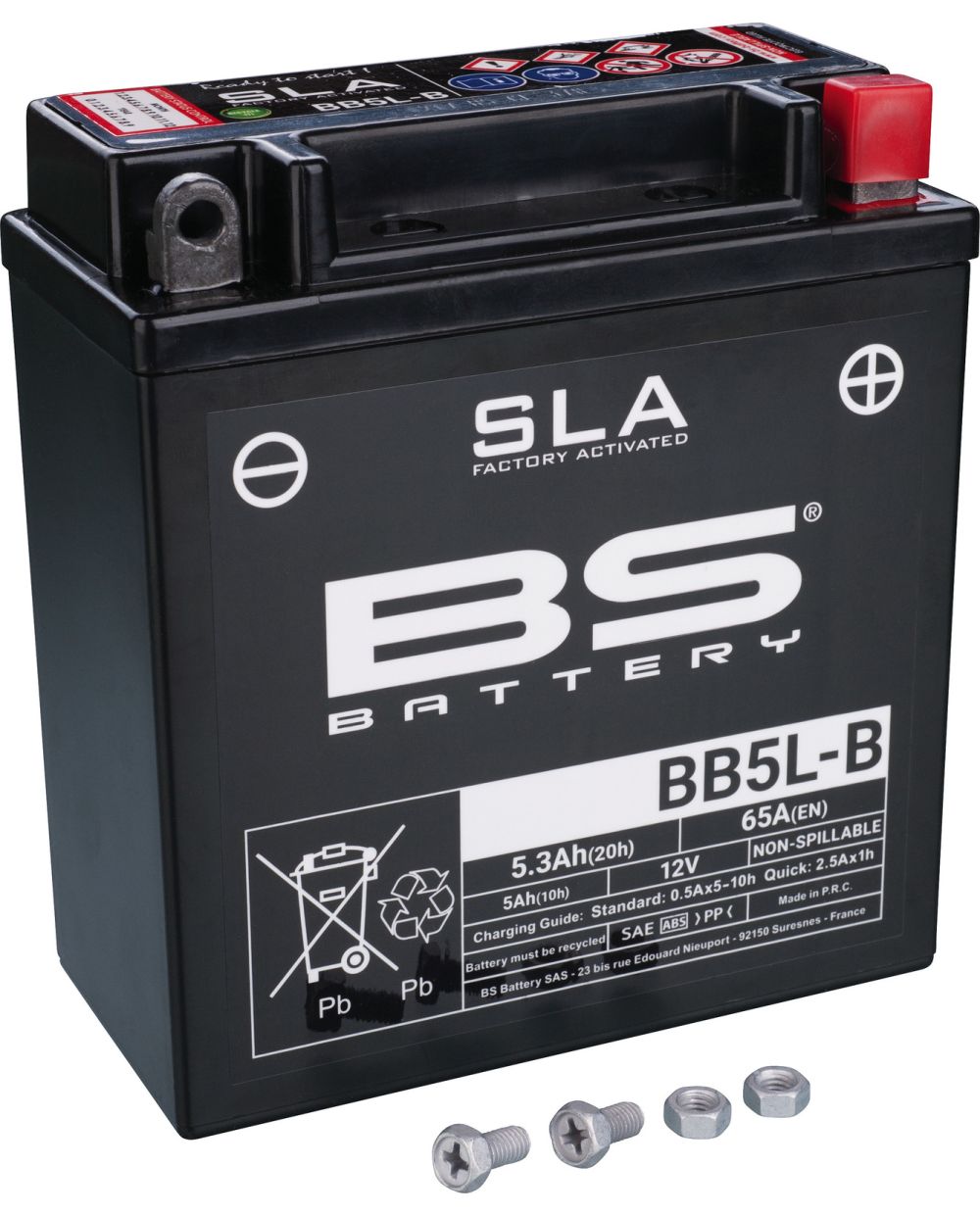 SLA-Batterie 12V / 5.3Ah, wartungsfrei befüllt, auslaufsicher durch  SLA-Technologie (ohne Vlies, ohne Gel) Typ BB5L-B / YB5L-B / 12N5-3B