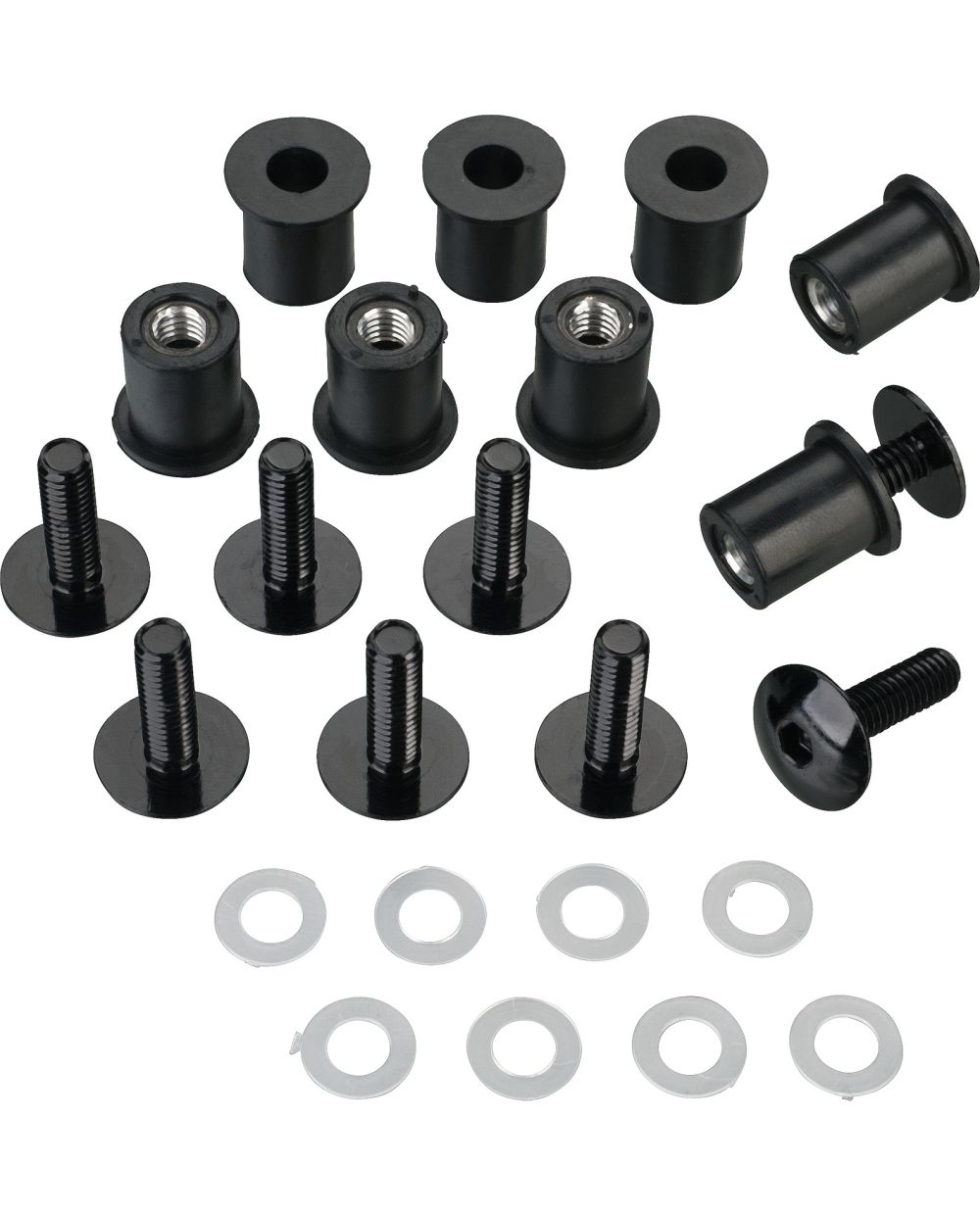 M6x20 Alu-Schrauben-Set (schwarz) inkl. Gummi-Dübelmuttern, 8 Stück