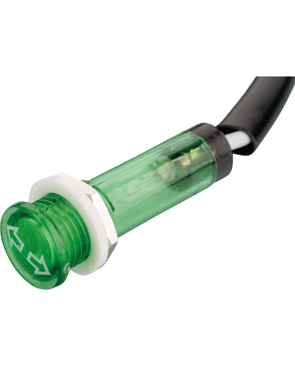Kontrollleuchte grün, mit Blinkersymbol, 12V, Abm. ca. 12x35mm, für  10mm-Bohrung, Materialstärke ca. 1-6mm, Schraubbefestigung