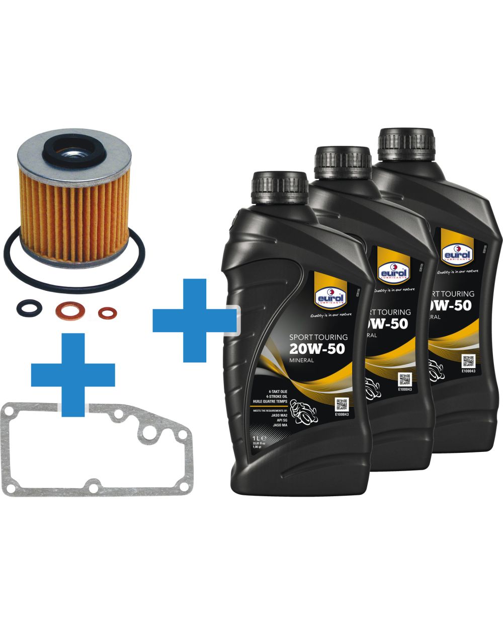 Ölwechsel-Set 500ccm inkl. 3l 20W50 mineralischem Motorrad-Motoröl,  Ölwannendichtung, Ölfilter, O-Ringe + Dichtungen für Ablass-Schrauben +  Deckel