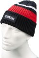 Beanie, schwarz/weiß/rot, gestrickte Streifen mit Aufdruck, one size fits all, 100% Baumwolle