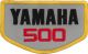 Aufnäher 'YAMAHA 500', 86x52mm (circa-Maße), schwarz/rot/gelb auf grauem Hintergrund