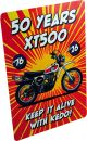 Schild '50 Years XT500', 2mm Aluminium-Tafel, 4-farb Digitaldruck, Abm. 22x32cm, ohne Bohrung