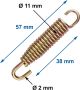 Auspuff-Zugfeder universal, verzinkt, 1 Stück, 57mm lang, 11mm Durchmesser, 2mm Draht, 1 Haken frei drehbar