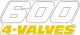 Aufkleber Seitendeckel-Schriftzug '600 4-Valves', weiß/gelb mit transparentem Hintergrund, 1 Stück, für rechte und linke Fahrzeugseite passend, 2x benötigt