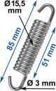 Universal-Feder verzinkt, Abm. ca. 85mm Länge, 3mm Drahtstärke, 15.5mm Außendurchmesser, 51mm Wicklungslänge