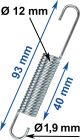 Universal-Feder verzinkt, Abm. ca. 93mm Länge, 1.9mm Drahtstärke, 12mm Außendurchmesser, 40mm Wicklungslänge