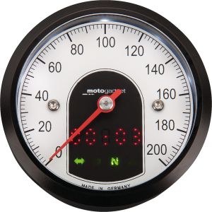 Motogadget 'Motoscope Tiny' Tachometer, 49mm Durchmesser, Alu schwarz, integrierte Kontrollleuchten, km/h analog/digital, Gesamt+Tages-km