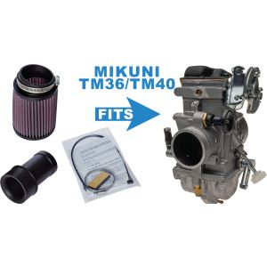Ansaugtrichter-Set komplett für Mikuni TM36/TM40 (120mm lang, mit zylindrischem K&N Rennfilter und Befestigungsmaterial)