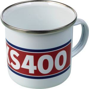 Nostalgie-Henkelbecher 'XS400', 300ml, weiß/rot/blau im Geschenkkarton, Emaille mit Metallrand (Handspülen empfohlen)