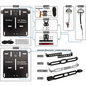 System-Nummernschildunterlage mit integrierten e-geprüften Blinkern, Aluminium schwarz pulverbeschichtet, für Euro-Kennzeichen 18x20cm