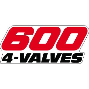 Aufkleber Seitendeckel-Schriftzug '600 4-Valves', rot/schwarz mit weißem Hintergrund, 1 Stück, für rechte und linke Fahrzeugseite passend, 2x benötigt