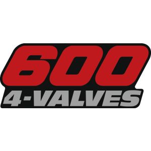 Aufkleber Seitendeckel-Schriftzug '600 4-Valves', rot/silber-grau mit schwarzem Hintergrund, 1 Stück, für rechte und linke Fahrzeugseite passend, 2x benötigt