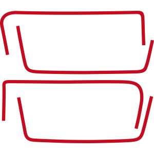 Dekor-Set für Seitendeckel, 1 Paar für rechts und links, enthält vier rote Zierstreifen für Grundfarbe weiß und schwarz (Dekorvorlage = Typ 43F 1986)