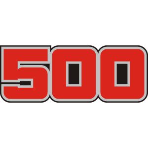 Aufkleber Seitendeckel-Schriftzug '500', rot/weiß, schwarzer Hintergrund, 1 Stück für li oder re passend, 2x benötigt