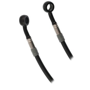 Stahlflex-Bremsleitung vorn 1-teilig 'Blackline', schwarze Anschlüsse, schwarz ummantelt, Länge 95cm