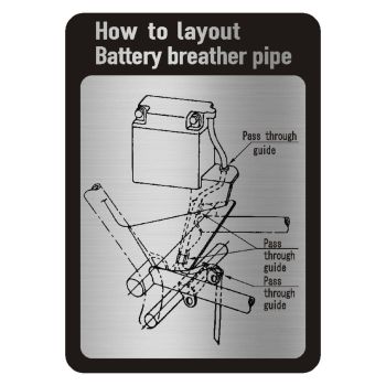 Hinweisaufkleber Verlegung Batterie-Entlüftungsschlauch, schwarz/silber, Montagepunkt: Seitendeckel links/innen