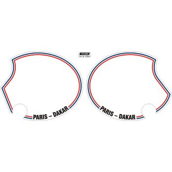 Seitendeckelaufkleber 'Paris-Dakar', Streifen blau/weiß/rot, 1 Paar,