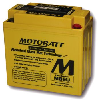 AGM-Batterie MOTOBATT 12V / 11Ah, wartungsfrei befüllt, auslaufsicher durch AGM-Technologie (Glasfaservlies), Typ MB9U / 12N7-3B