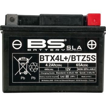 SLA-Batterie BS 12V / 4,2Ah wartungsfrei befüllt, auslaufsicher durch SLA-Technologie (ohne Vlies, ohne Gel) Typ BTX4L+ / BTZ5S