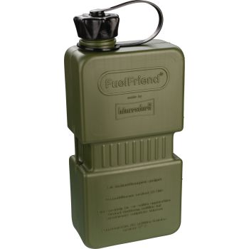 1.5L Kanister Hünersdorff Fuelfriend, oliv, zapfpistolentauglich, für Benzin / Öl, Befestigungslaschen für Spanngurte, Abm. inkl. Verschluss: 280x121x67mm