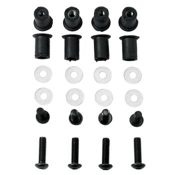 M5x16 Alu-Schrauben-Set (schwarz) inkl. Gummi-Dübelmuttern, Durchmesser U-Scheibe 12mm, 8 Stück