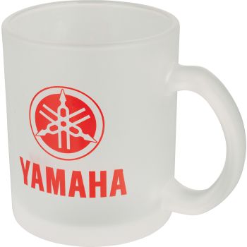Kaffeebecher, satiniertes Glas, rotes Logo & Schriftzug, ca. 300ml Fassungsvermögen