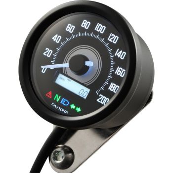 Daytona 'Velona 2' Tachometer 200km/h, Abm. 60x45 mm, (km/h,km Gesamt+Tag, Volt, Uhr, weiße Hintergrundbeleuchtung mit 4 Kontrollleuchten), e-geprüft