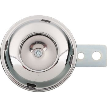 Hupe 6V, 100dB, Durchmesser ca. 71mm, matt glänzend silber verzinkt, ohne Gummilagerung zwischen Hupe/Halter