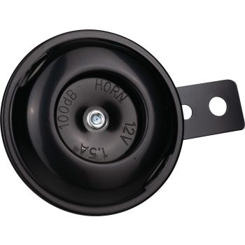 Hupe 12V, 100db, schwarz, Durchmesser ca. 70mm, ohne Gummilagerung zwischen Hupe/Halter, Halter abschraubbar
