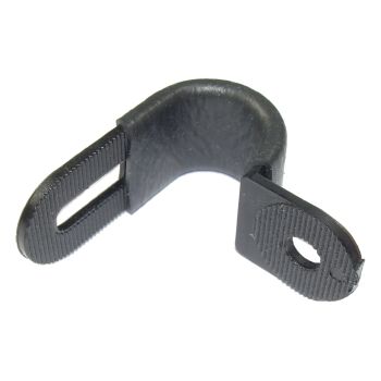 Halter/Führung für Bremsleitungen/Kabel bis max. 9mm Durchmesser, schwarz, Kunststoff, Bohrung 4mm (ggf. bis 6mm erweiterbar)