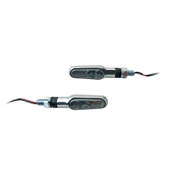 Daytona LED-Blinker D-Light, Metall- gehäuse verchromt, Abm. ca. LxBxH 70x20x15mm, getöntes Glas, e-geprüft, M8 Gewinde, 1 Paar
