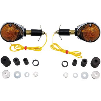 Ochsenaugen-Blinker-Set verchromt, 1 Paar, E-geprüft (12V/21W Halogen BAY9S, Ersatzleuchtmittel siehe Art. 41066)