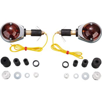 Ochsenaugen-Blinker-Set verchromt, 1 Paar, getönte Gläser, E-geprüft (12V/21W Halogen BAY9S, Ersatzleuchtmittel siehe Art. 41066)