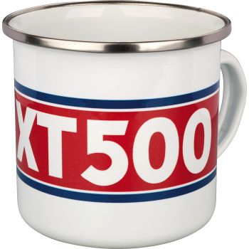 Nostalgie-Henkelbecher 'XT500', 300ml, weiß/rot/blau im Geschenkkarton, Emaille mit Metallrand (Handspülen empfohlen)