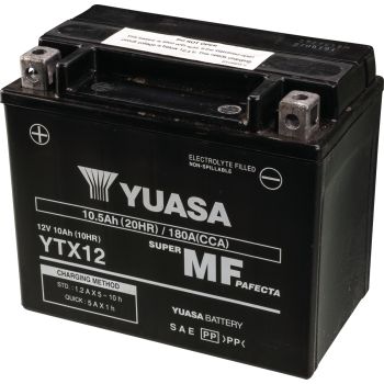 AGM-Batterie Yuasa 12V, wartungsfrei befüllt, auslaufsicher durch AGM-Technologie (Glasfaservlies), Typ YTX12-BS