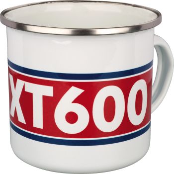 Nostalgie-Henkelbecher 'XT600', 300ml, weiß/rot/blau im Geschenkkarton, Emaille mit Metallrand (Handspülen empfohlen)