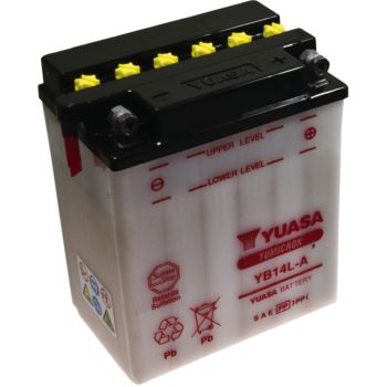 Batterie YUASA 12V, Typ YB14L-A, trocken ungefüllt, benötigt 0,9l Batteriesäure (Säure nicht per Versand verfügbar)