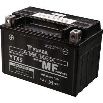AGM-Batterie YUASA 12V, wartungsfrei befüllt, auslaufsicher durch AGM-Technologie (Glasfaservlies), Typ YTX9-BS