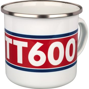 Nostalgie-Henkelbecher 'TT600', 300ml, weiß/rot/blau im Geschenkkarton, Emaille mit Metallrand (Handspülen empfohlen)