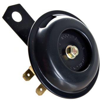 Hupe 6V 100dB, Durchmesser ca. 70mm, schwarz, mit Gummilagerung zwischen Hupe/Halter