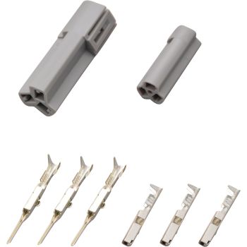 3er Systemstecker-Set für Anschluss Yamaha-Blinker bzw. -Kennzeichenbleuchtung, grau, komplett inkl. Kontakte