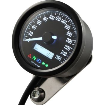Daytona 'Velona 2' Tachometer 260km/h, Abm. 60x45 mm, schwarz (km/h,km Gesamt+Tag, Volt, Uhr, weiße LED-Beleuchtung + LC-Display, e-geprüft)