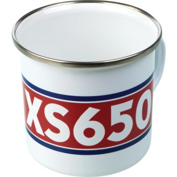 Nostalgie-Henkelbecher 'XS650', 300ml, weiß/rot/blau im Geschenkkarton, Emaille mit Metallrand (Handspülen empfohlen)
