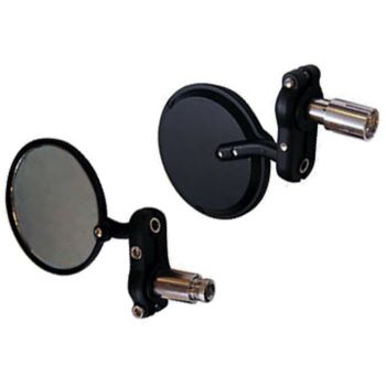 Lenkerendenspiegel, rund, Aluminium schwarz, 1 Paar li/re, Spiegelfläche 83mm Durchmesser, Lenkerinnen- Durchmesser mind. 13mm
