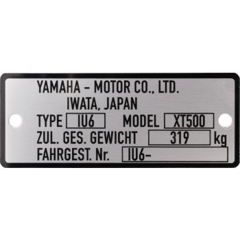 Replika Niet-Typenschild, ähnlich Original, Aluminium 0.6mm, für 1U6-Fahrgestellnummern, Variante 1 mit Abm. ca. 68.5x27mm