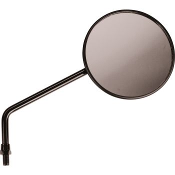 Spiegel rechts, schwarz, Spiegelarm schwarz, Form ähnlich Original, Spiegelarm ca. 6+12cm effektive Länge, ca. 117mm Glasdurchmesser, e-geprüft