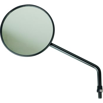 Spiegel links, schwarz, Spiegelarm schwarz, Form ähnlich Original, Spiegelarm ca. 6+12cm effektive Länge, ca. 117mm Glasdurchmesser, e-geprüft