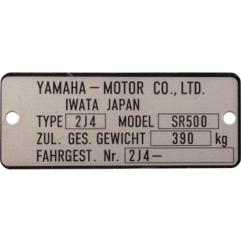 Replika Niet-Typenschild, ähnlich Original, Aluminium 0.6mm, für 2J4-Fahrgestellnummern, Abm. ca. 68.5x27mm